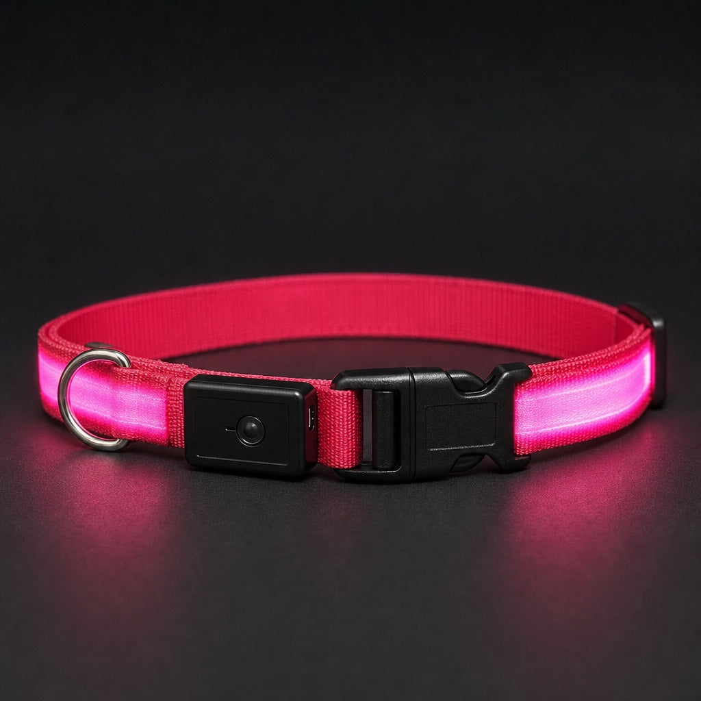 Glow Pup LED collar glowing pink