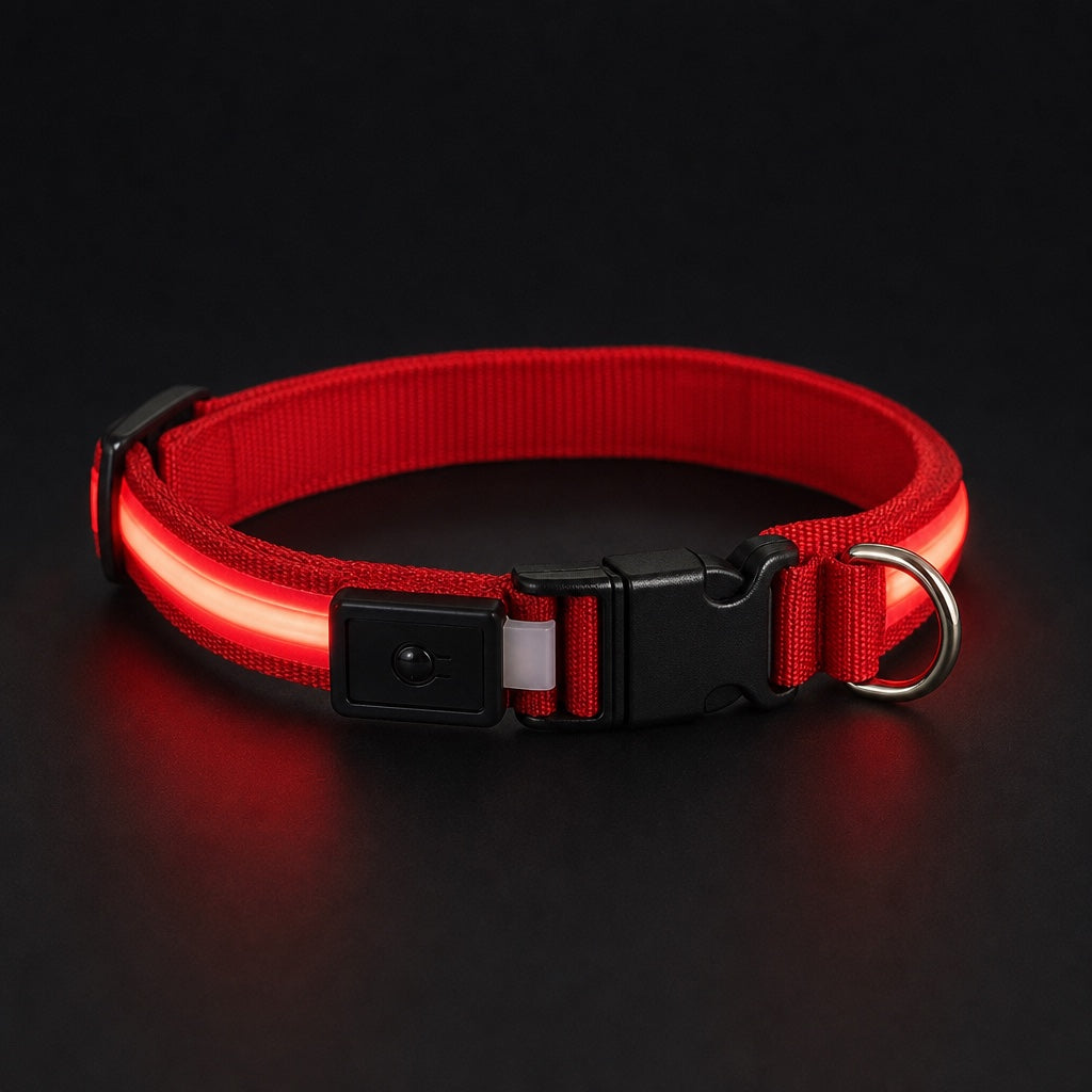 Glow Pup LED collar glowing red